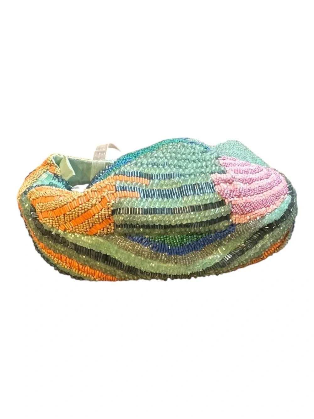 Handcrafted Beaded Abstract Half Moon Clutch Bag Multicolor